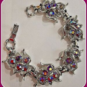 #SarahCoventry #Vintage Pink Red #AB #Rhinestone 8" long 1" Wide #Bracelet